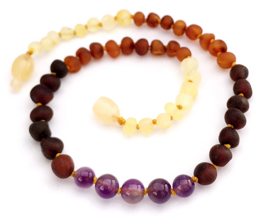 Momma Goose | Amber Necklace | Raw Rainbow with Amethyst