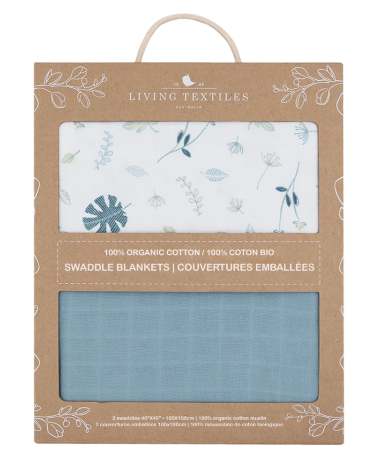 Living Textiles | Organic Muslin 2pk Swaddle Blankets | Banana Leaf