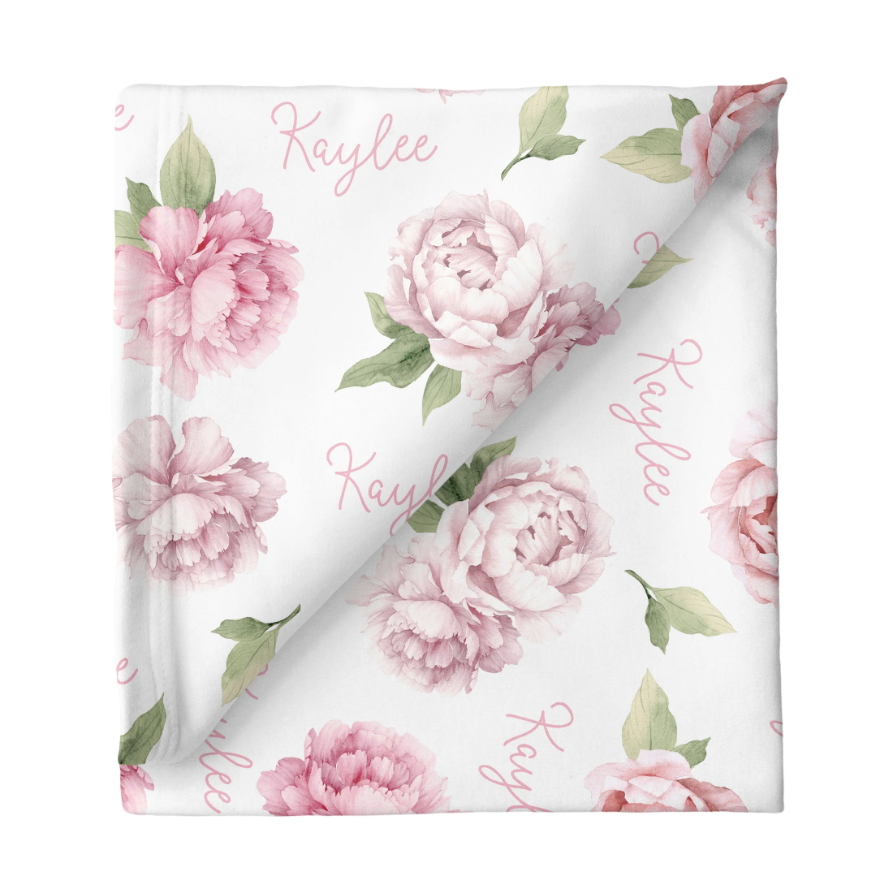 Sugar + Maple | Stretchy Blanket | Pink Peonies