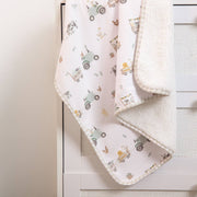 Living TextilesPremium Cotton Baby Blanket w/ Plush Lining | Tractor Ride
