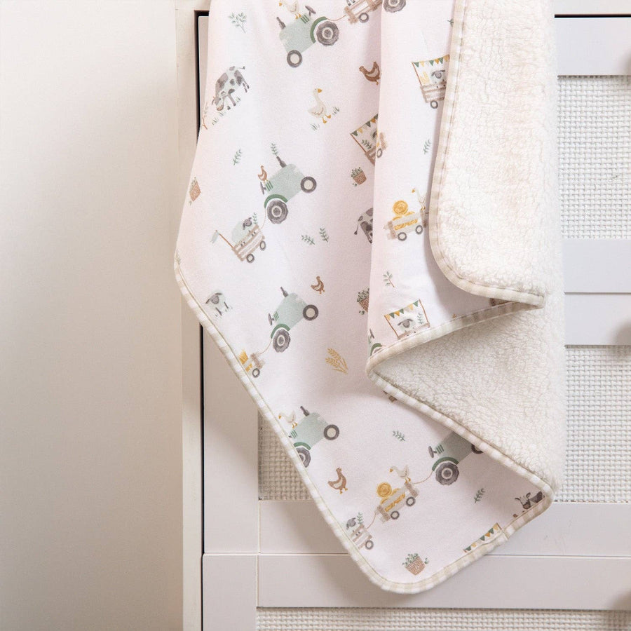 Living TextilesPremium Cotton Baby Blanket w/ Plush Lining | Tractor Ride