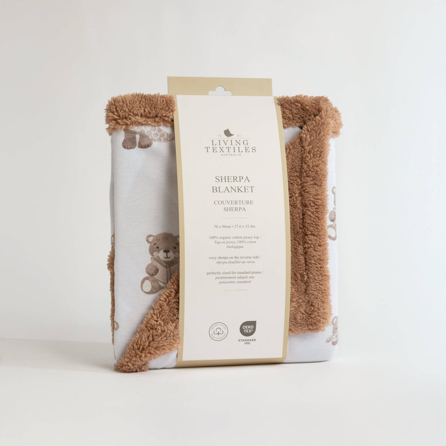 Living Textiles | Premium Cotton Baby Blanket w/ Plush Lining | Cuddly Bear