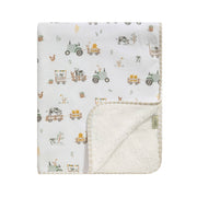Living TextilesPremium Cotton Baby Blanket w/ Plush Lining | Tractor Ride