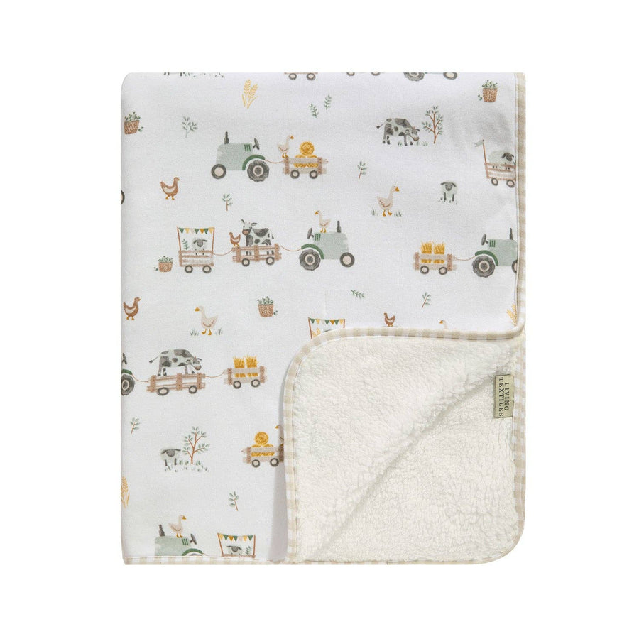 Living TextilesPremium Cotton Baby Blanket w/ Plush Lining | Tractor Ride