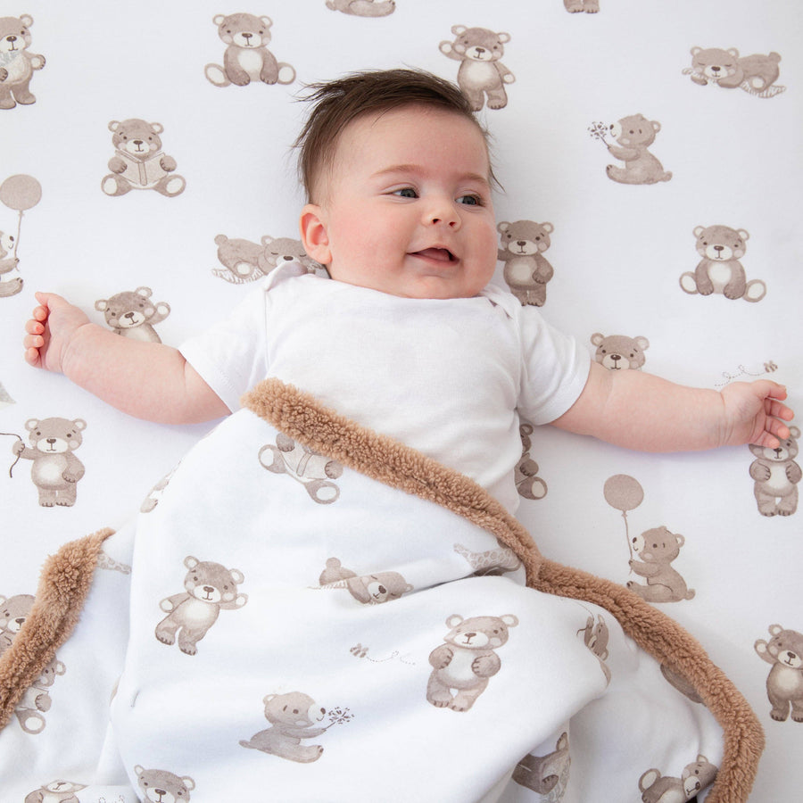 Living Textiles | Premium Cotton Baby Blanket w/ Plush Lining | Cuddly Bear