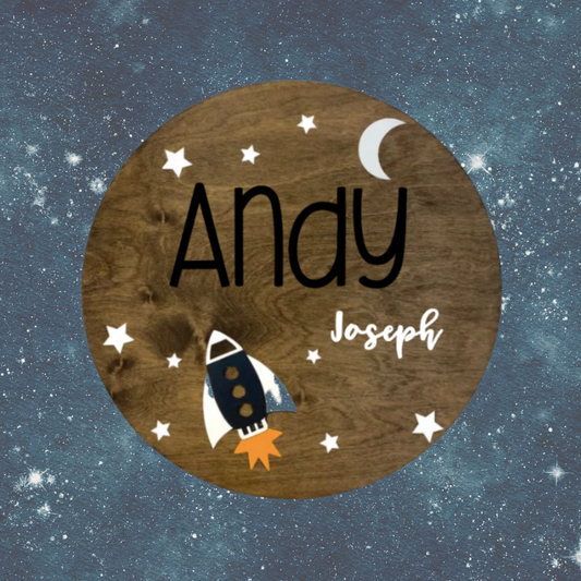 Sugar + Maple | Space Ship Round Wooden Sign