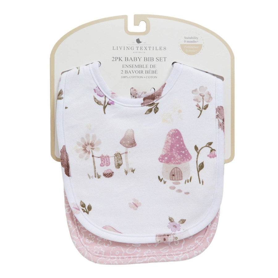 Living Textiles | 2pk Cotton Baby Bib Set | Mushroom House
