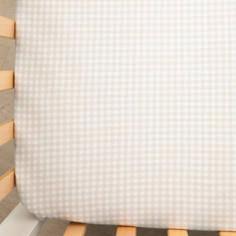 Living Textiles | 100% Premium Cotton Jersey Crib Fitted Sheet - Cream Gingham