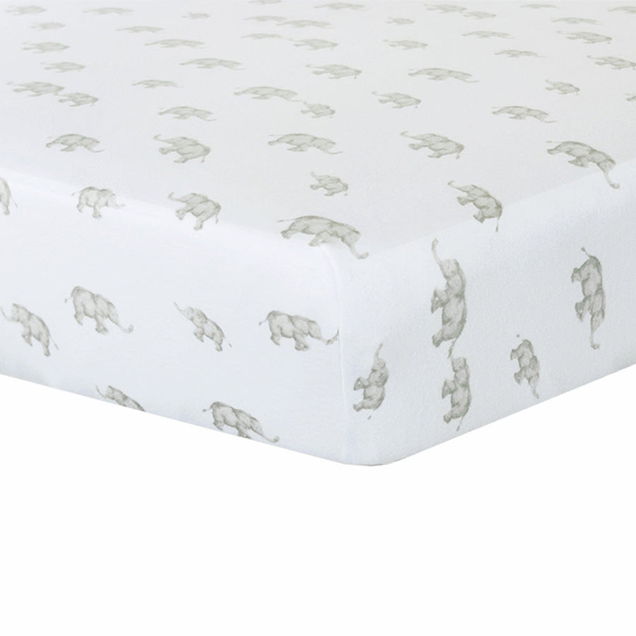 Living Textiles | Cotton Jersey Fitted Sheet | Grey Elephant