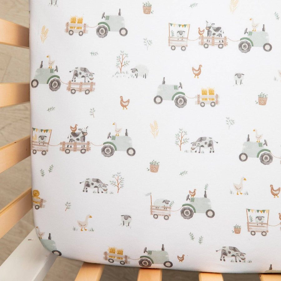 Living Textiles | 100% Premium Cotton Jersey Crib Sheet - Tractor Ride