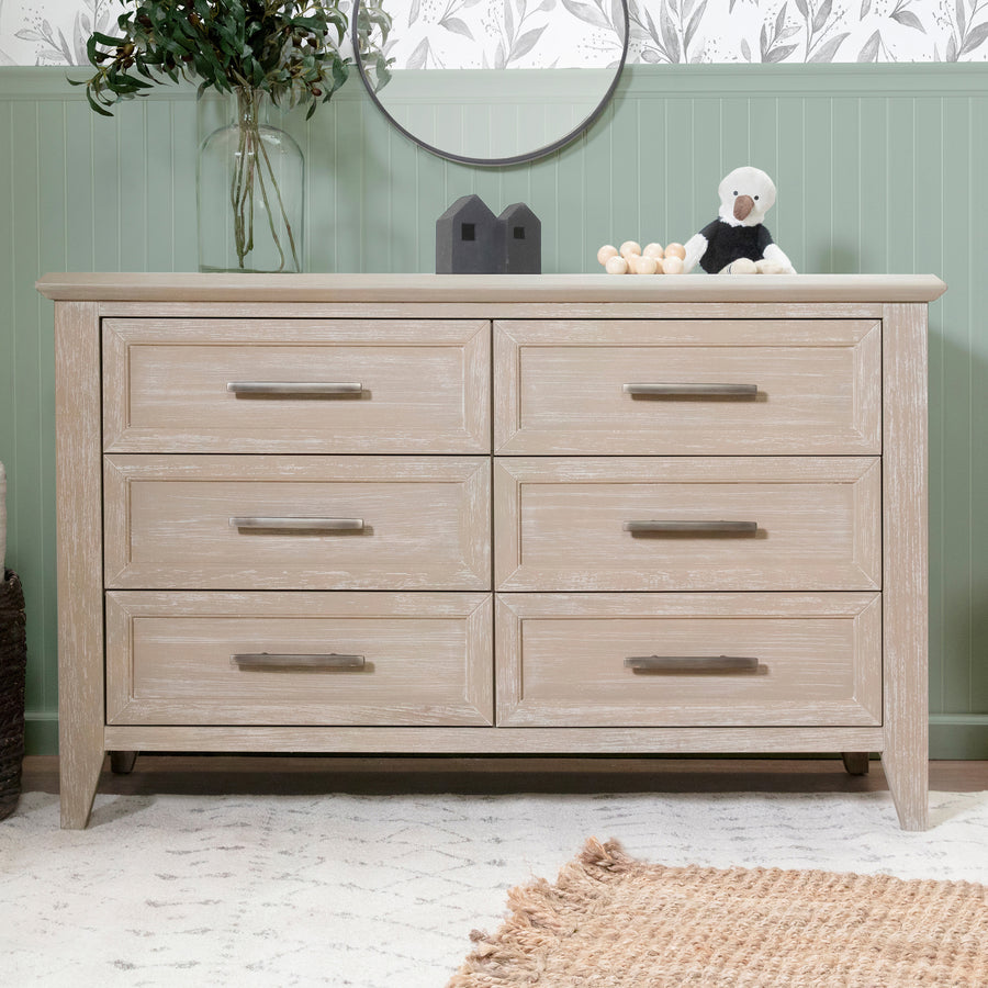 Monogram | Beckett | Rustic 4-in-1 Convertible Flat Top Crib & 6-Drawer Double Dresser