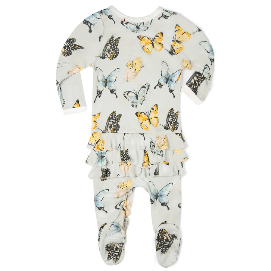 Milkbarn | Butterly Bamboo Ruffle Zipper Footed Romper