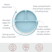 DropLess Plate | Silicone Suction Plate with Utensil Attachment