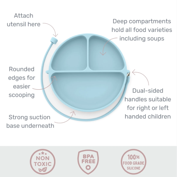 DropLess Plate | Silicone Suction Plate with Utensil Attachment