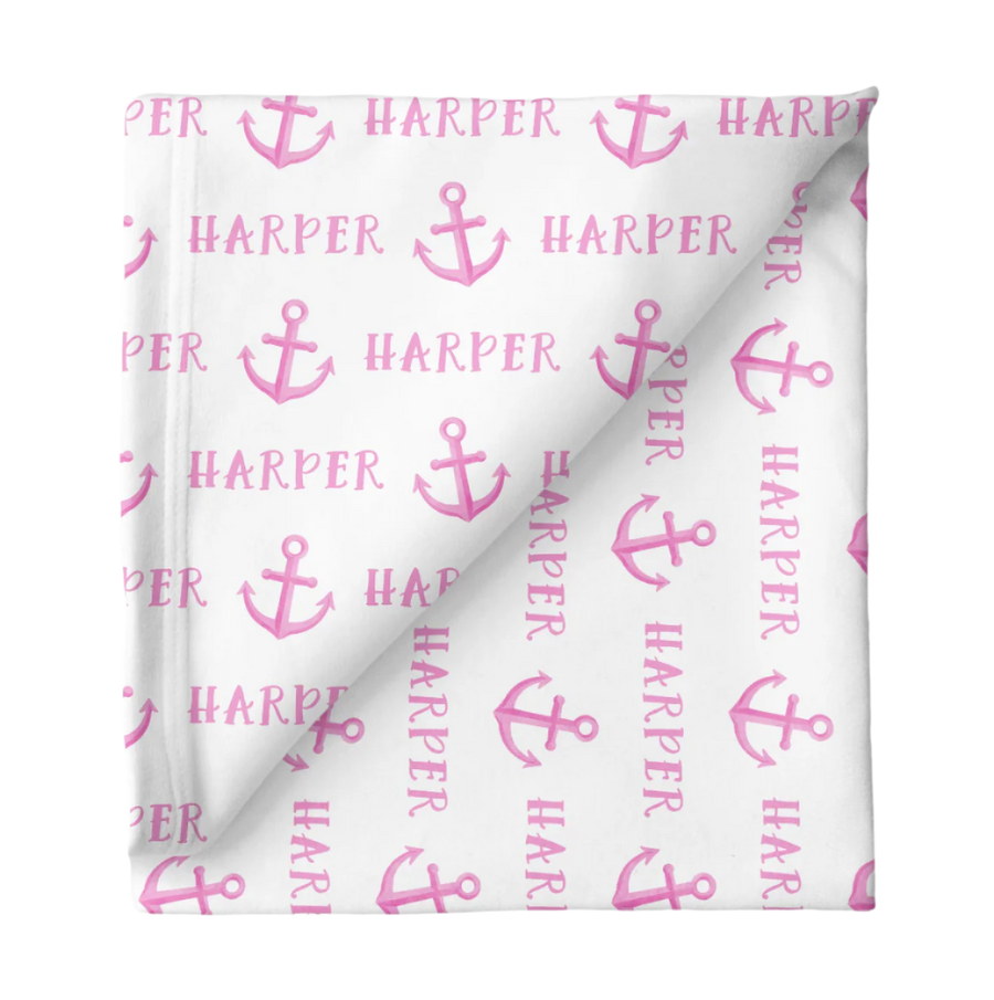 Sugar + Maple | Personalized Blanket | Pink Anchor