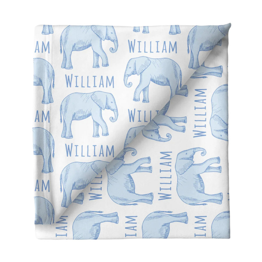 Sugar + Maple | Personalized Blanket | Blue Elephant