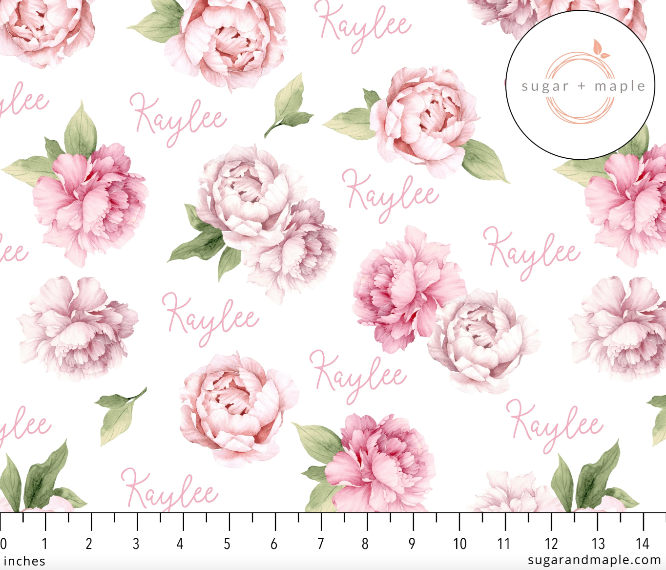 Sugar + Maple | Personalized Blanket | Pink Peonies