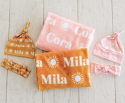 Sugar + Maple | Plush Minky Fleece Personalized Blanket | Sun Icon Repeating Name