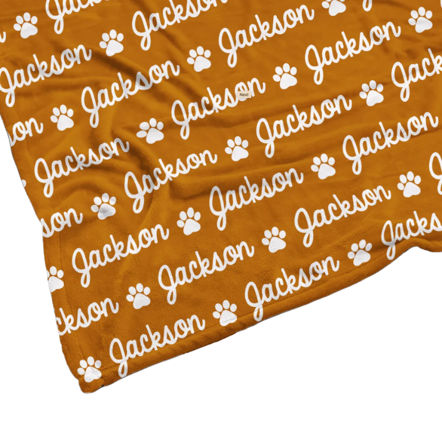 Sugar + Maple | Plush Minky Fleece Personalized Blanket | Paw Icon Repeating Name