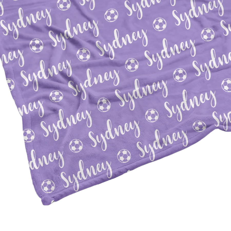 Sugar + Maple | Plush Minky Fleece Personalized Blanket | Soccer Icon Repeating Name