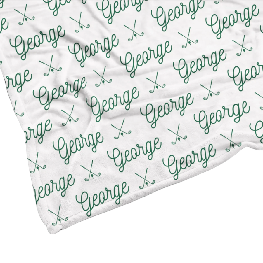 Sugar + Maple | Plush Minky Fleece Personalized Blanket | Golf Icon Repeating Name