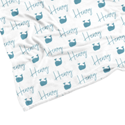 Sugar + Maple | Plush Minky Fleece Personalized Blanket | Whale Icon Repeating Name