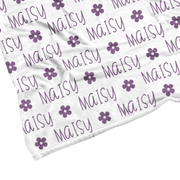 Sugar + Maple | Plush Minky Fleece Personalized Blanket | Flower Icon Repeating Name