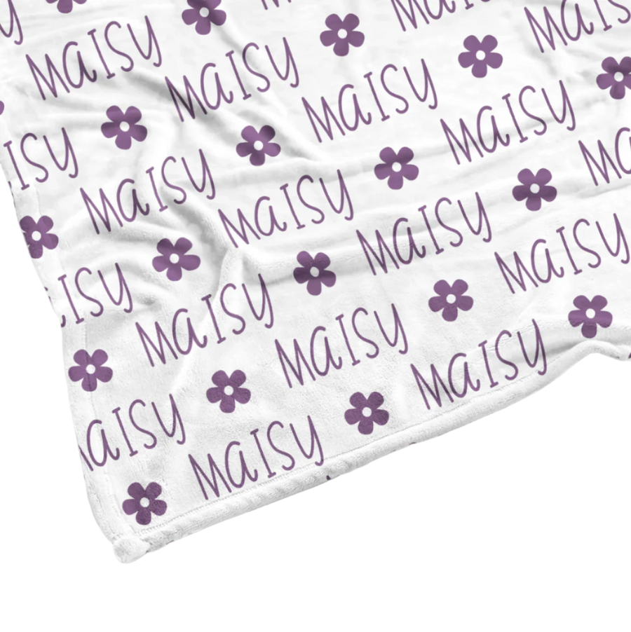 Sugar + Maple | Plush Minky Fleece Personalized Blanket | Flower Icon Repeating Name