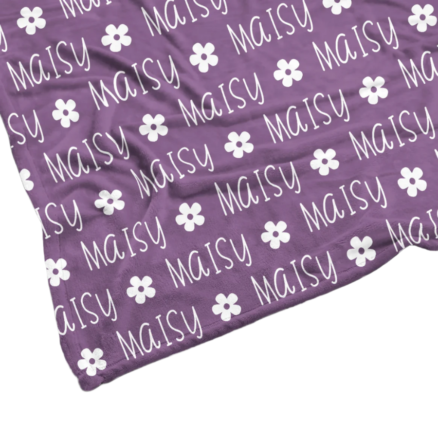 Sugar + Maple | Plush Minky Fleece Personalized Blanket | Flower Icon Repeating Name