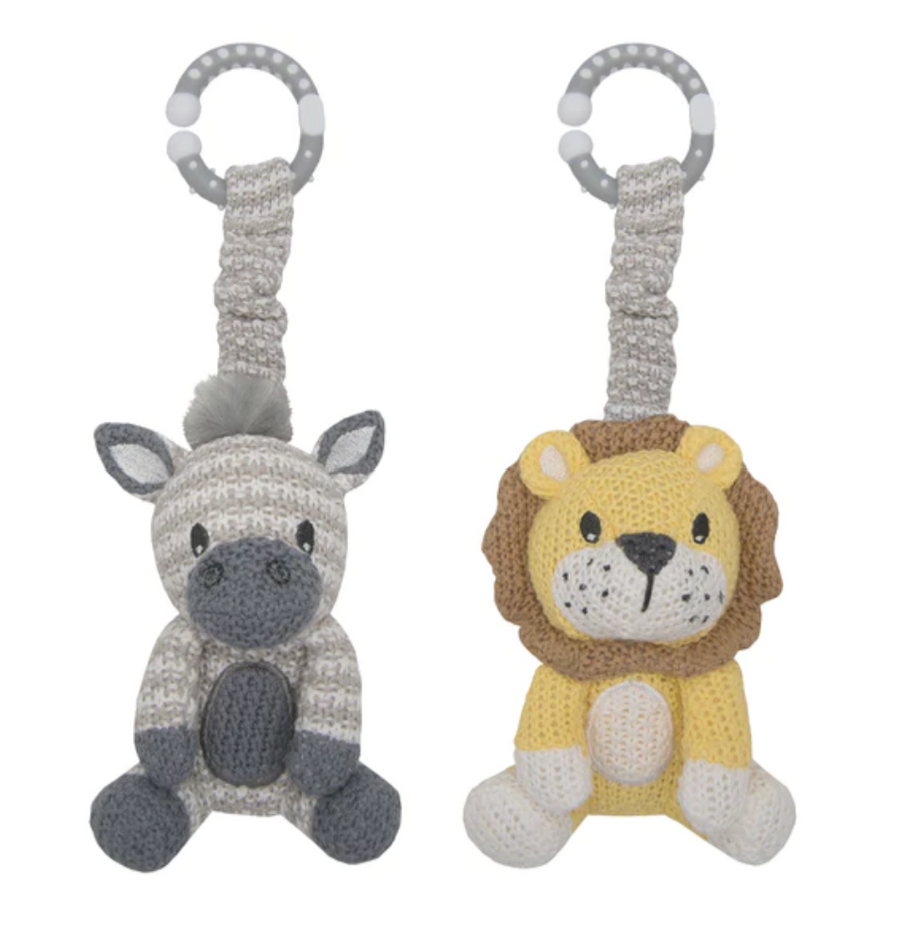 Living Textiles | 2PK Stroller Toy | Zebra + Lion