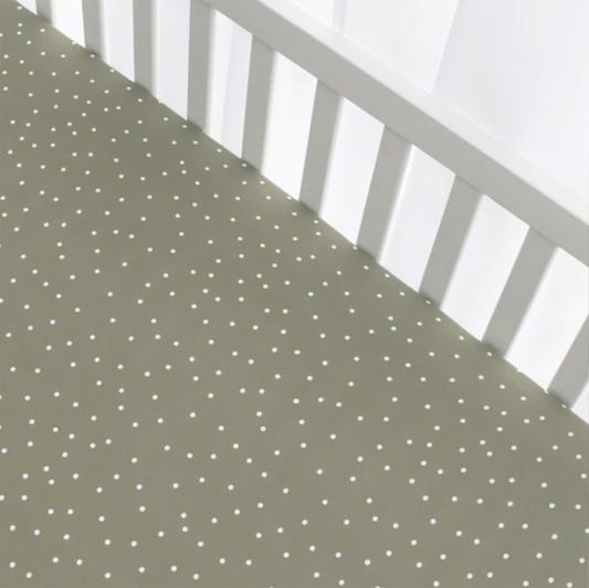Living Textiles | Cotton Jersey Fitted Sheet | Olive Spots