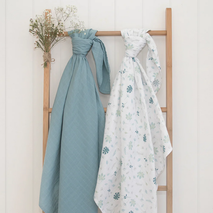 Living Textiles | Organic Muslin 2pk Swaddle Blankets | Banana Leaf