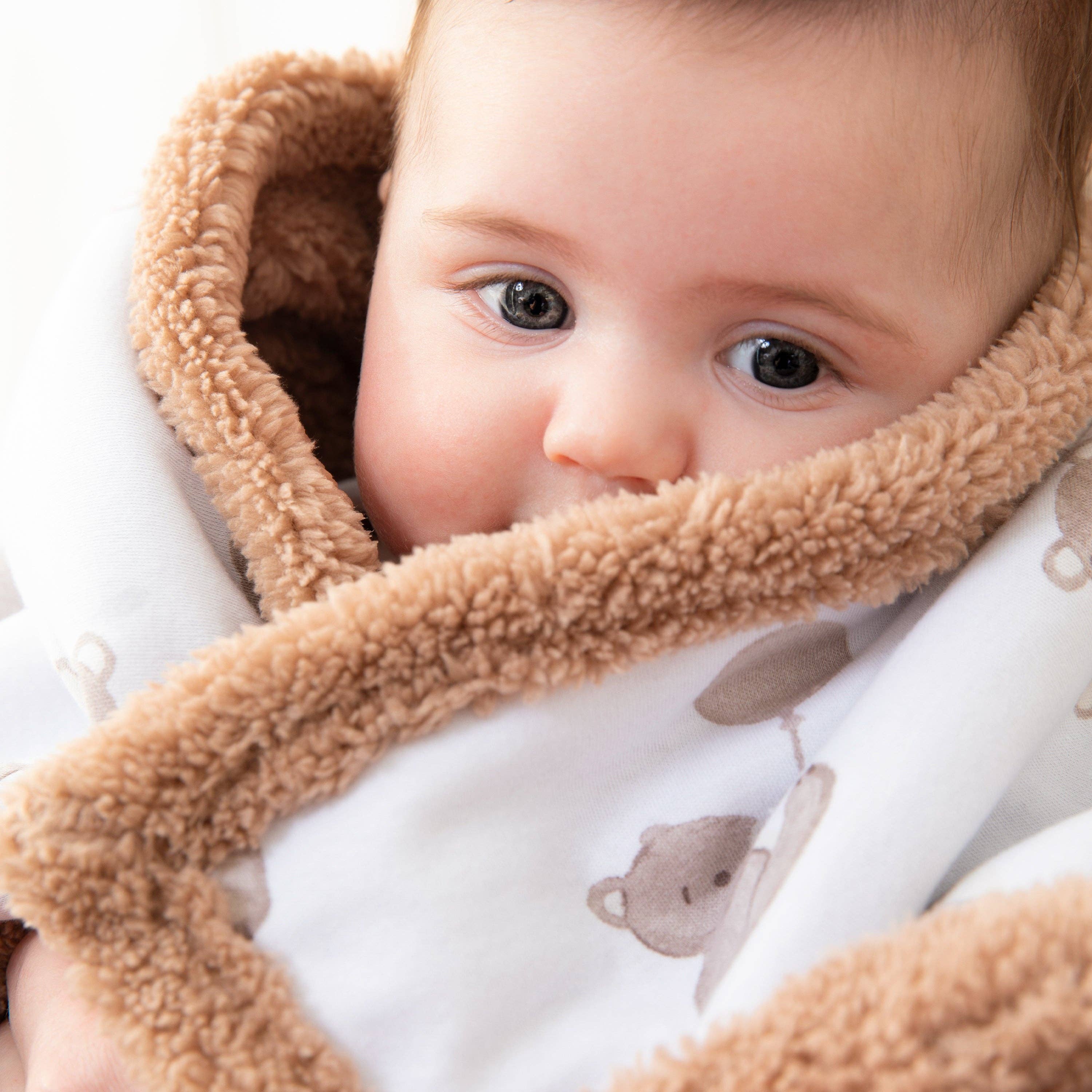 Living Textiles | Premium Cotton Baby Blanket w/ Plush Lining | Cuddly Bear