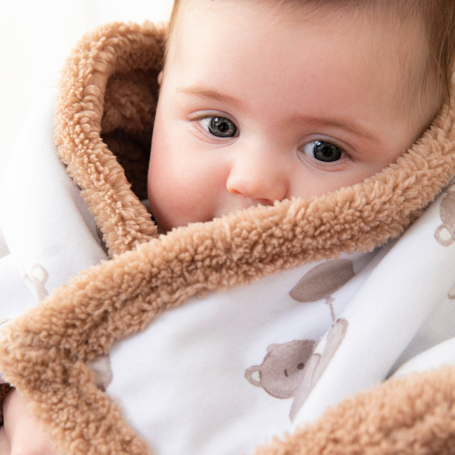 Living Textiles | Premium Cotton Baby Blanket w/ Plush Lining | Cuddly Bear