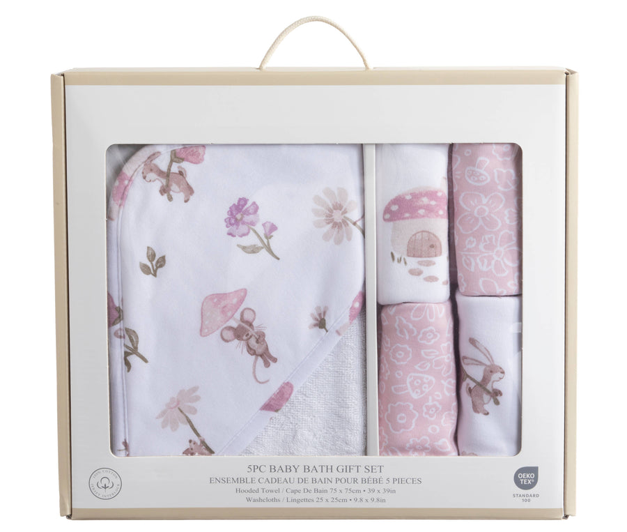Living Textiles | 5pc 100% Cotton Bath Gift Set | Mushroom House