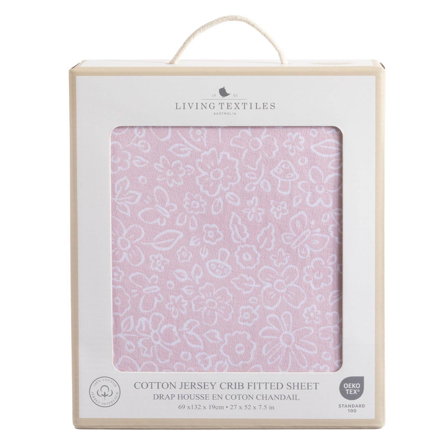 Living Textiles | 100% Premium Cotton Jersey Crib Sheet - Pink flower