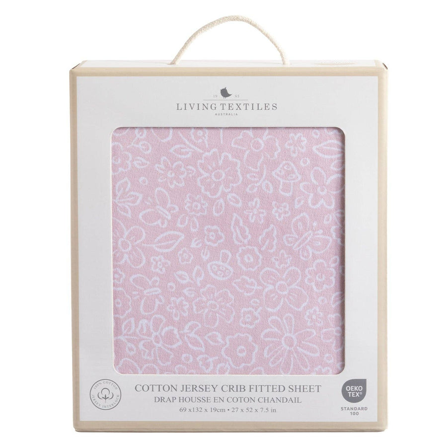 Living Textiles | 100% Premium Cotton Jersey Crib Sheet - Pink flower
