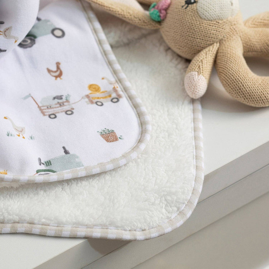 Living TextilesPremium Cotton Baby Blanket w/ Plush Lining | Tractor Ride