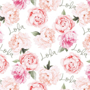 Sugar + Maple Plush Minky Fleece Personalized Blanket | Peonies