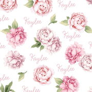 Sugar + Maple Plush Minky Fleece Personalized Blanket | Peonies