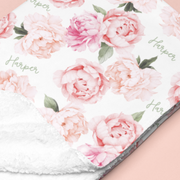 Sugar + Maple Sherpa-Lined Personalized Blanket | Peonies