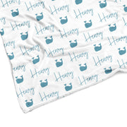Sugar + Maple Plush Minky Fleece Personalized Blanket | Whale Icon Repeating Name